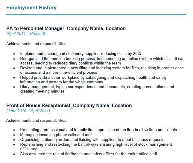 how to write work history in resume