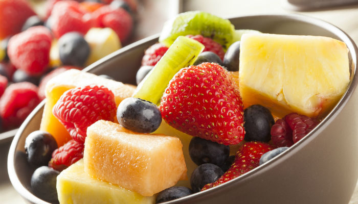 A close-up of a bowlful of fruit salad