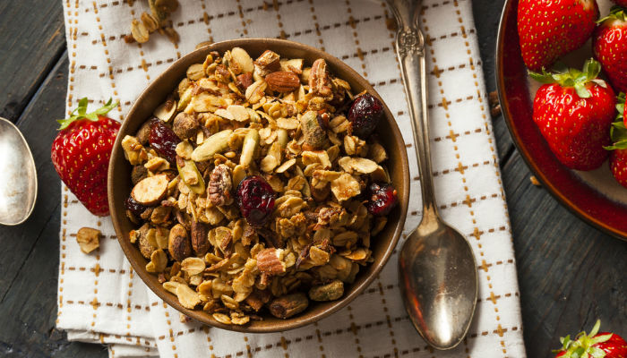 A bowl of granola with nuts