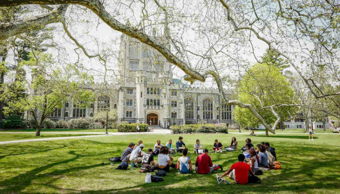 Students sitting on grass at Vassar College campus