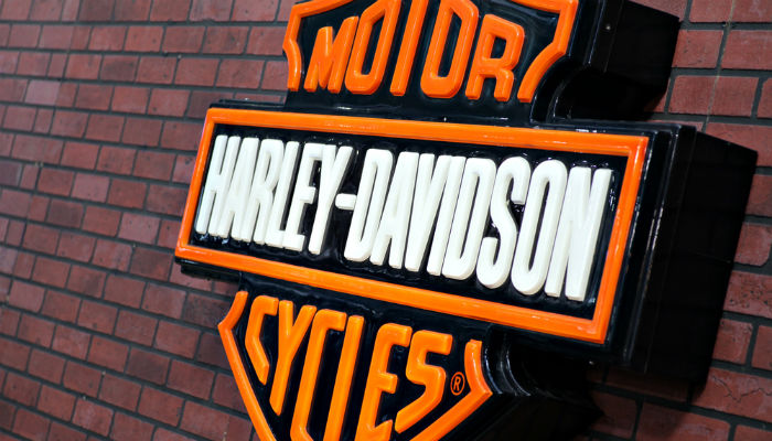 Harley-Davidson brand and sign on a brick wall