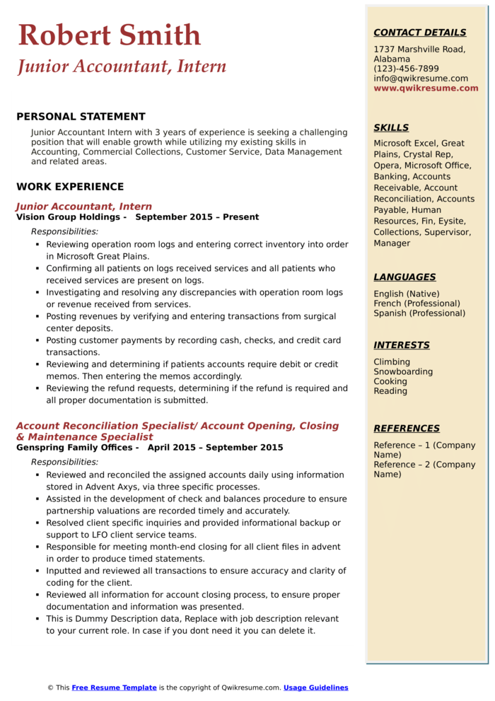 Personal Profile Examples For Accountant