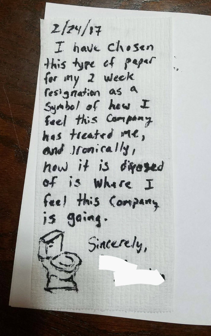 Toilet paper resignation letter