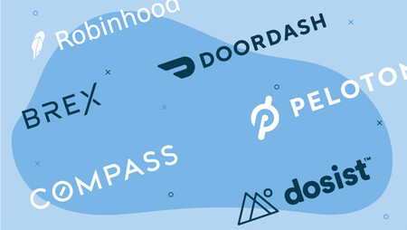 Startup Companies Logos of disust, Compass, Brex, Robinhood, Doordash, Peloton