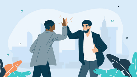 Two illustrated men high-fiving