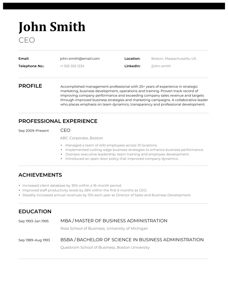 Ceo Resume Template Word