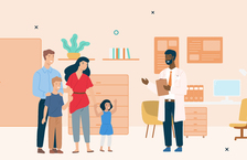 Benefits of becoming a doctor concept showing doctor talking to a family
