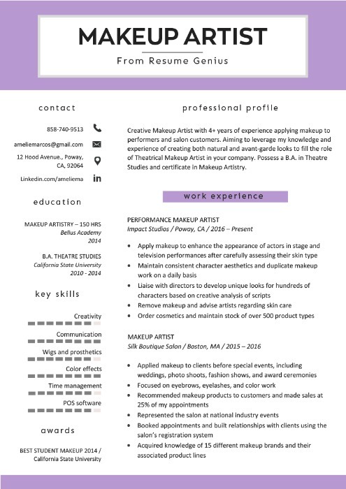 Makeup Artist Resume Example Template