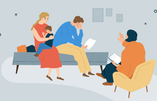 Illustration of a social worker with a family