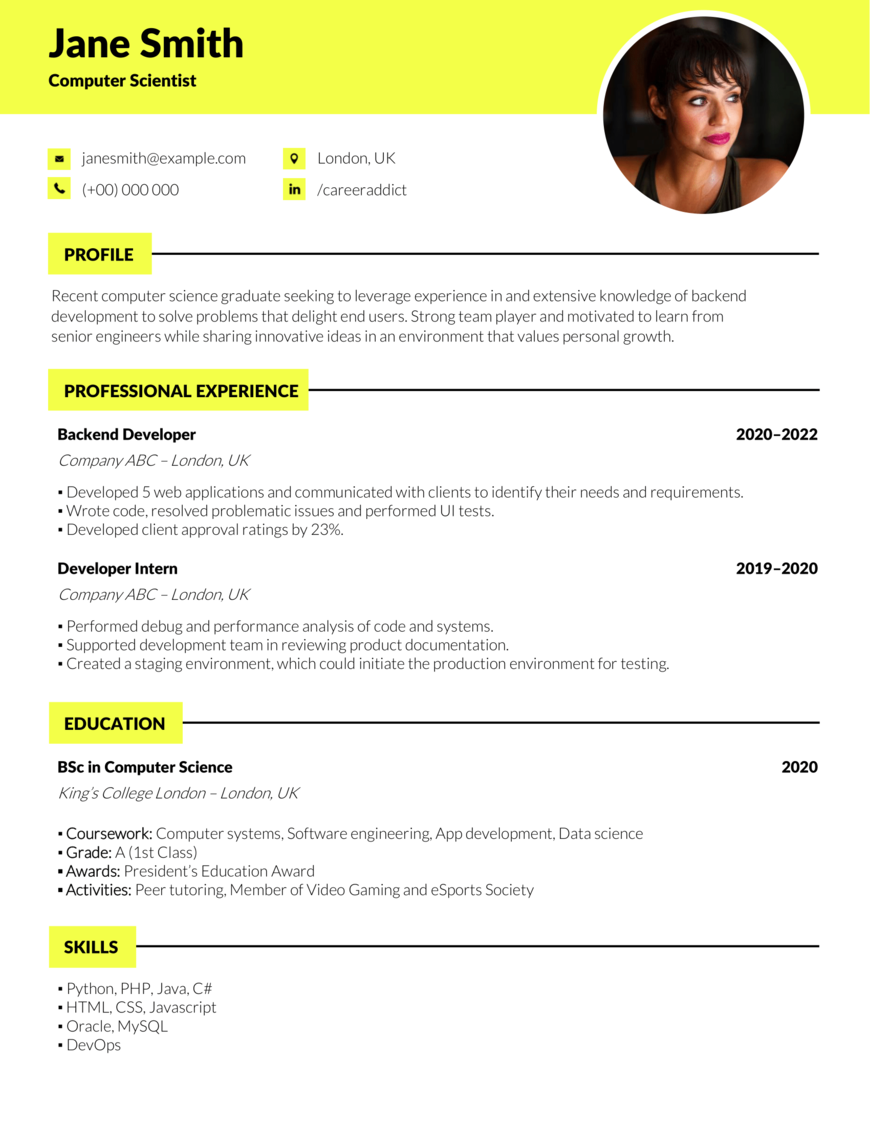 computer scientist cv example with shiny template design