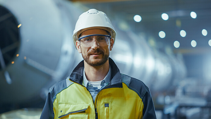 Solar power plant construction worker on site