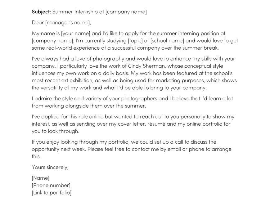 Summer Internship Request Email Sample