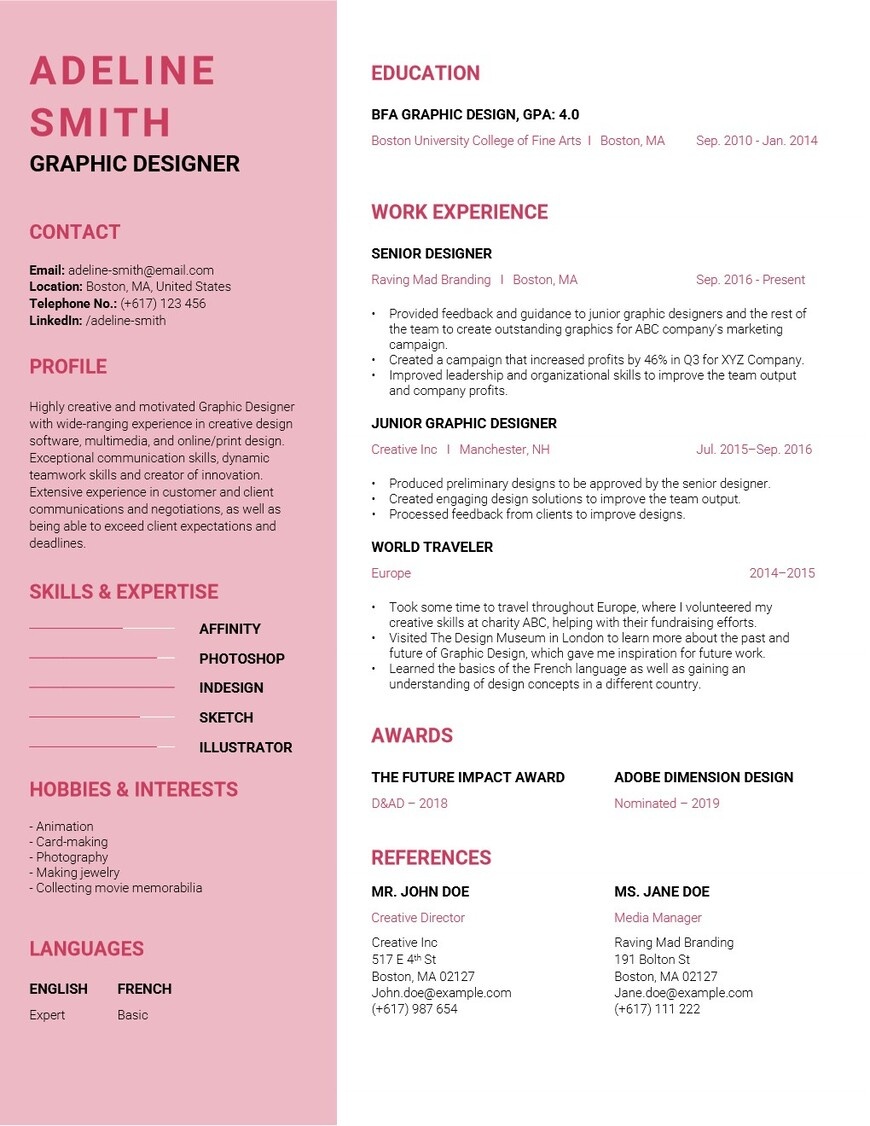 Pink Aesthetic resume template - Employment gap