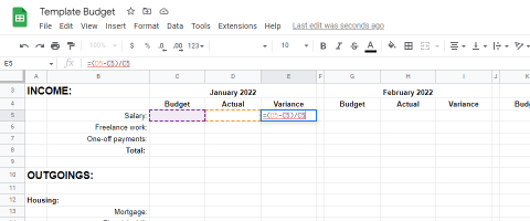 Google Sheets Percentage Variance