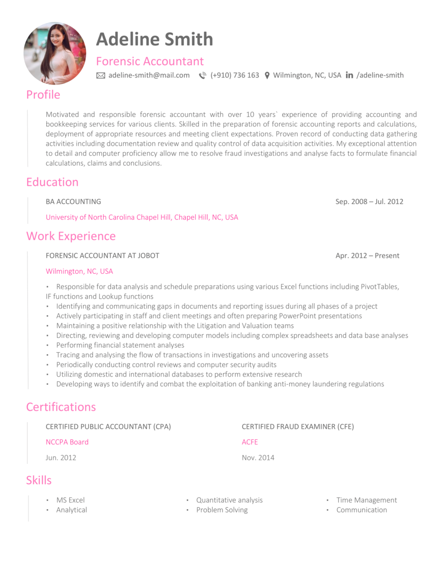 Accentuate resume template - Forensic accountant