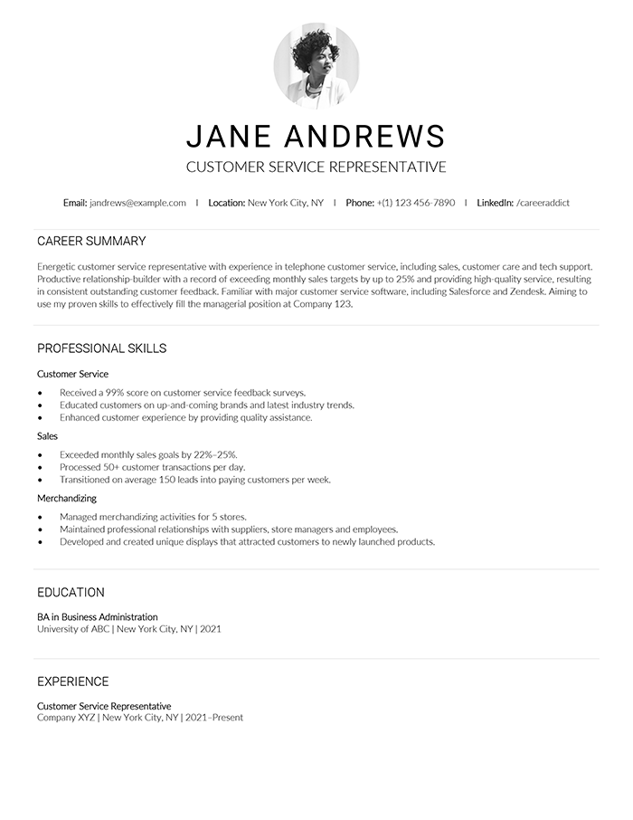 Chic resume template - Skills-based format