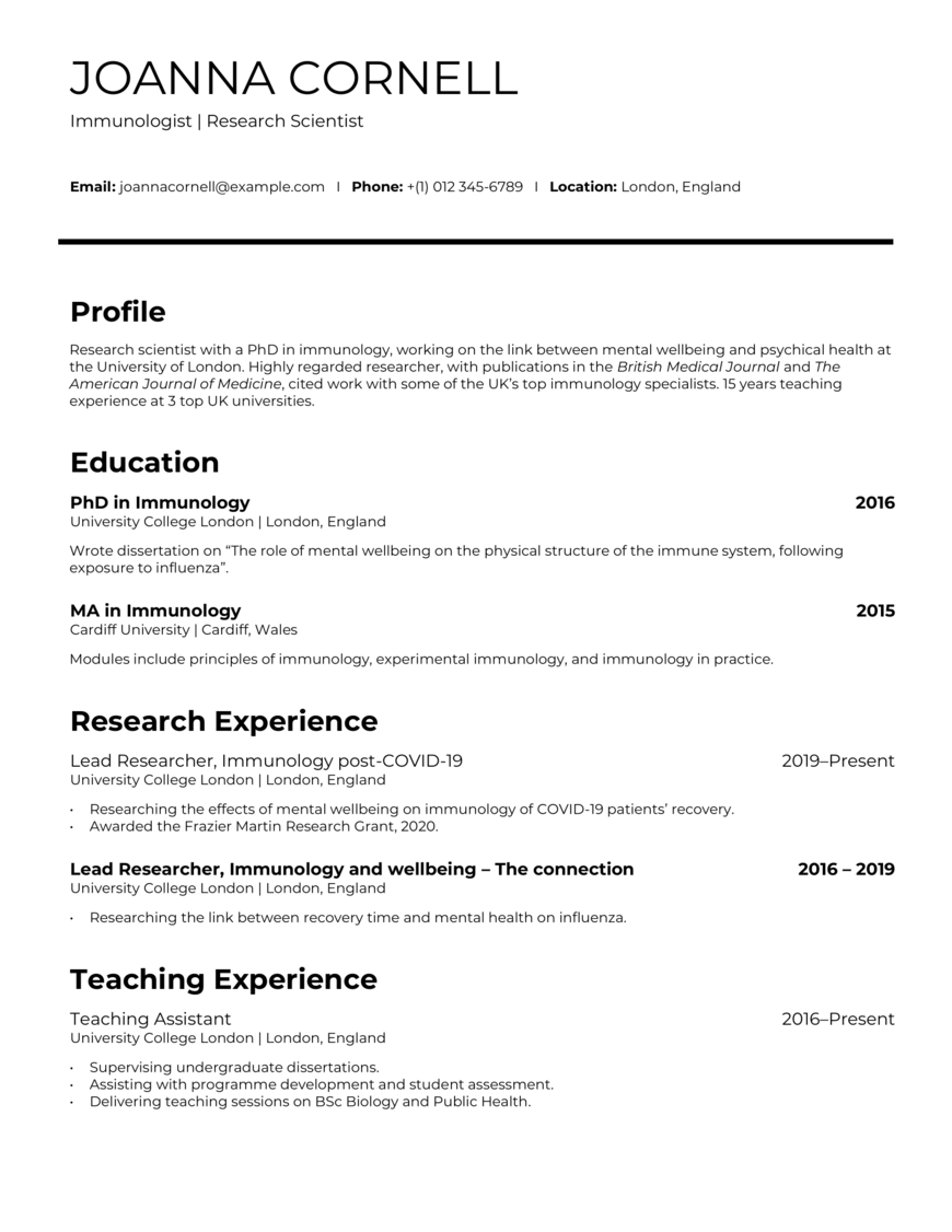 academic cv applying for phd