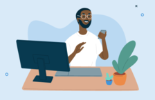 A man looking at funny work memes