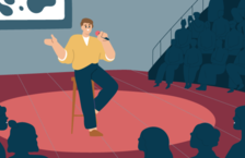 A man demonstrating his public speaking skills