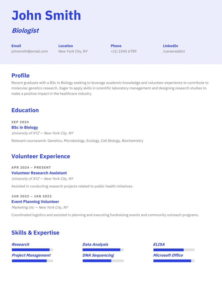 Graduate Resume Example Volunteer Work