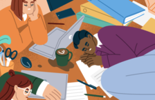 A group of people considering the pros and cons of working overtime