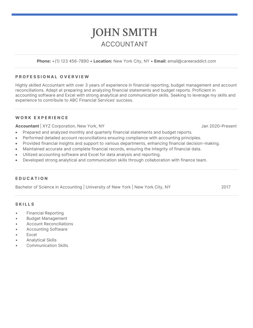 Accountant Tailored Resume Example